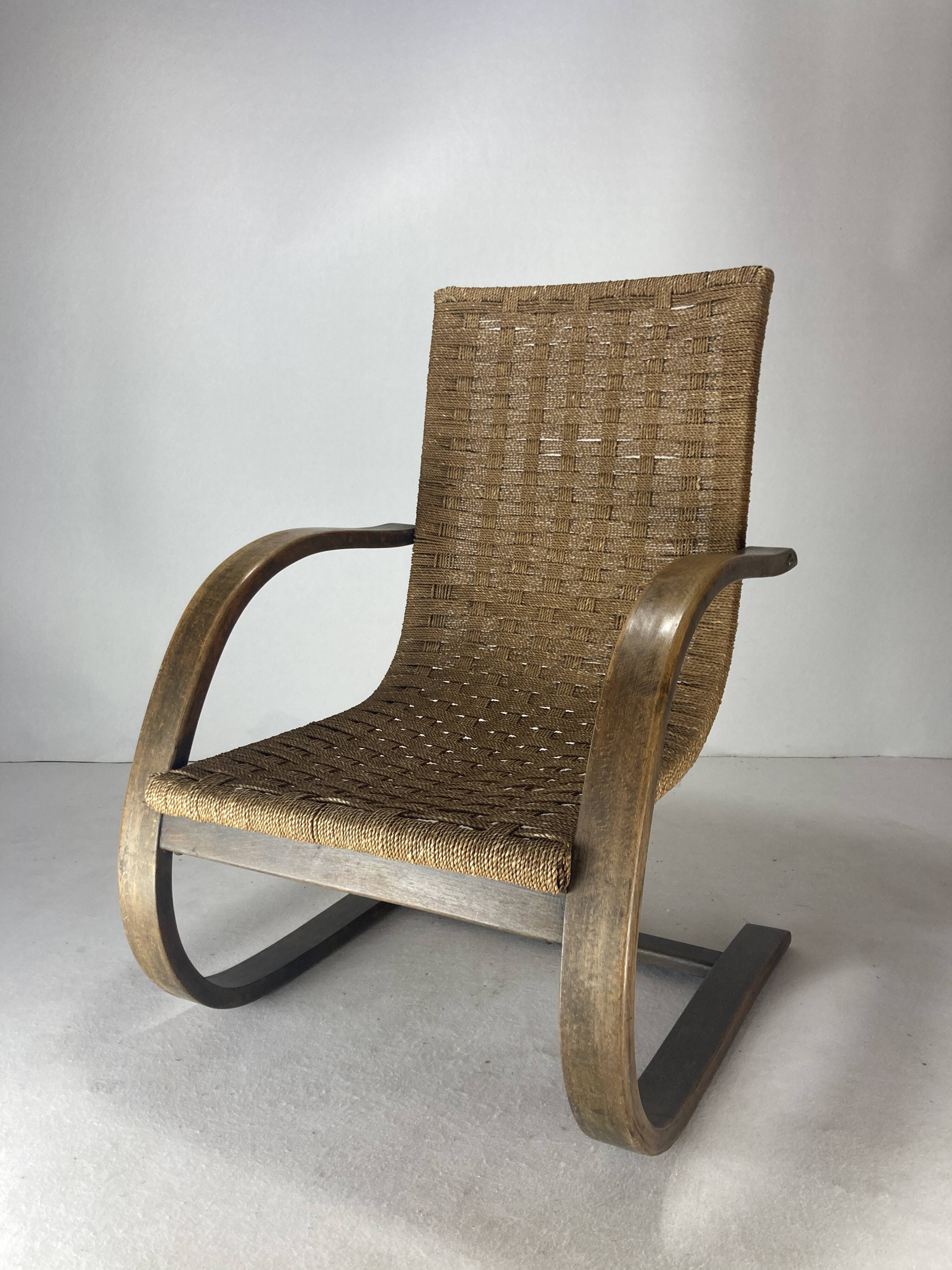 Cantilever wicker cord chair, 1930s