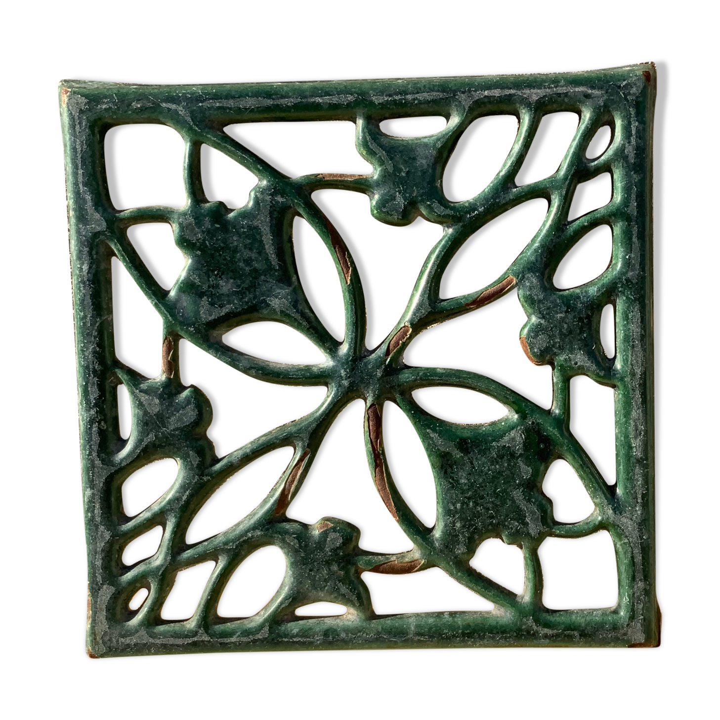 Antique cast iron green enamelled cast iron vintage tableware