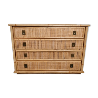 Wicker and bamboo chest of drawers by Dal Vera, 1960s