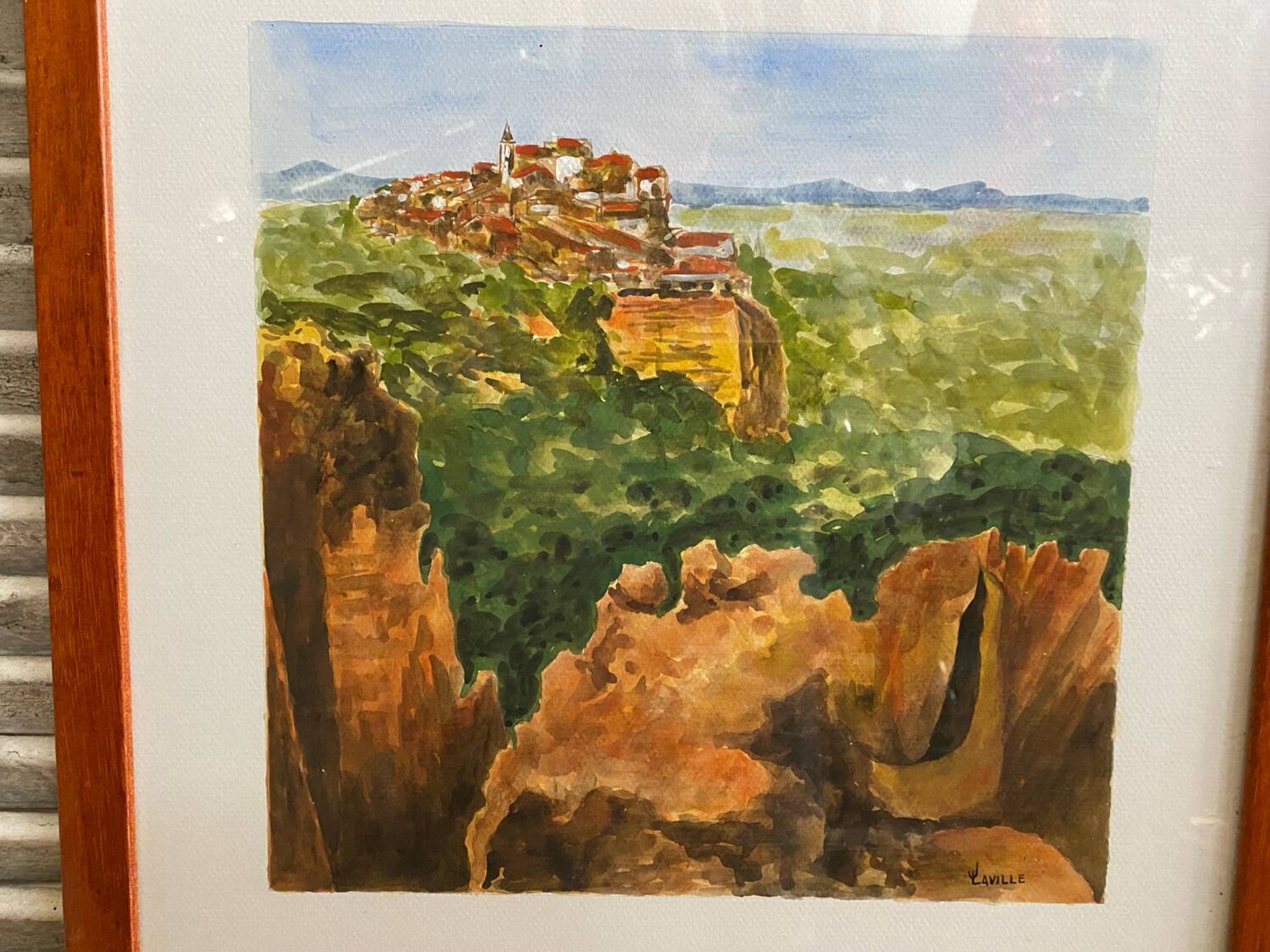 Old painting jean laville st germain roussillon + wooden frame