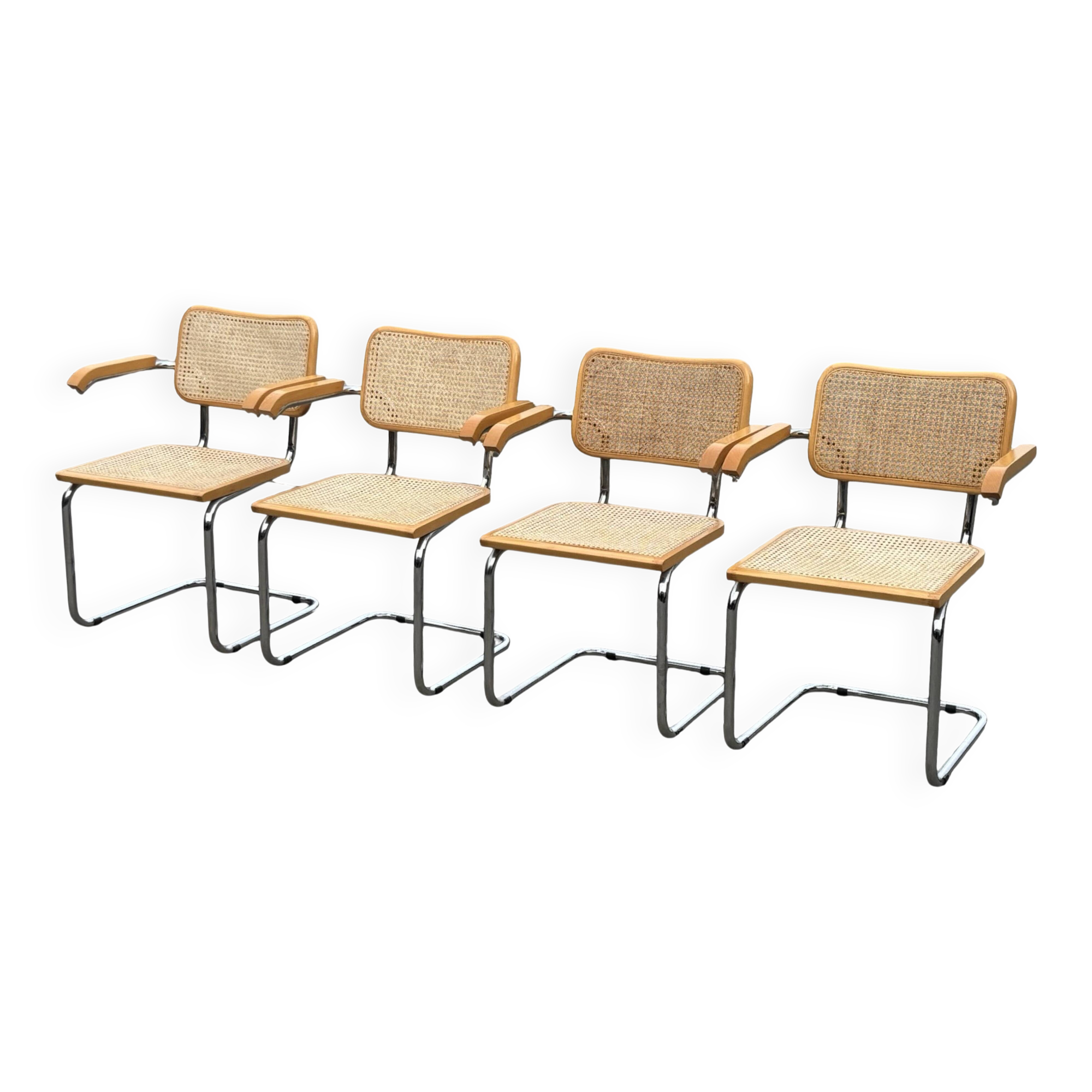 Set of 4 Cesca chairs model B64 with armrests Cesca Marcel breuer design