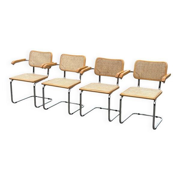 Lot de 4 chaises Cesca modèle B64 avec accoudoirs Cesca Marcel breuer design — Beyit