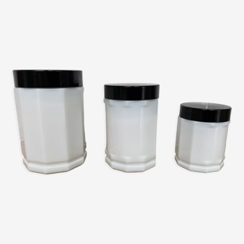 3 opaline glass jars