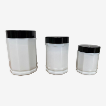 3 pots en verre opalin