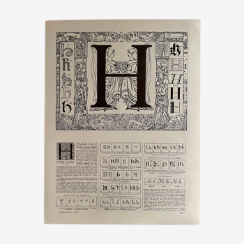 Lithographie lettre H de 1928