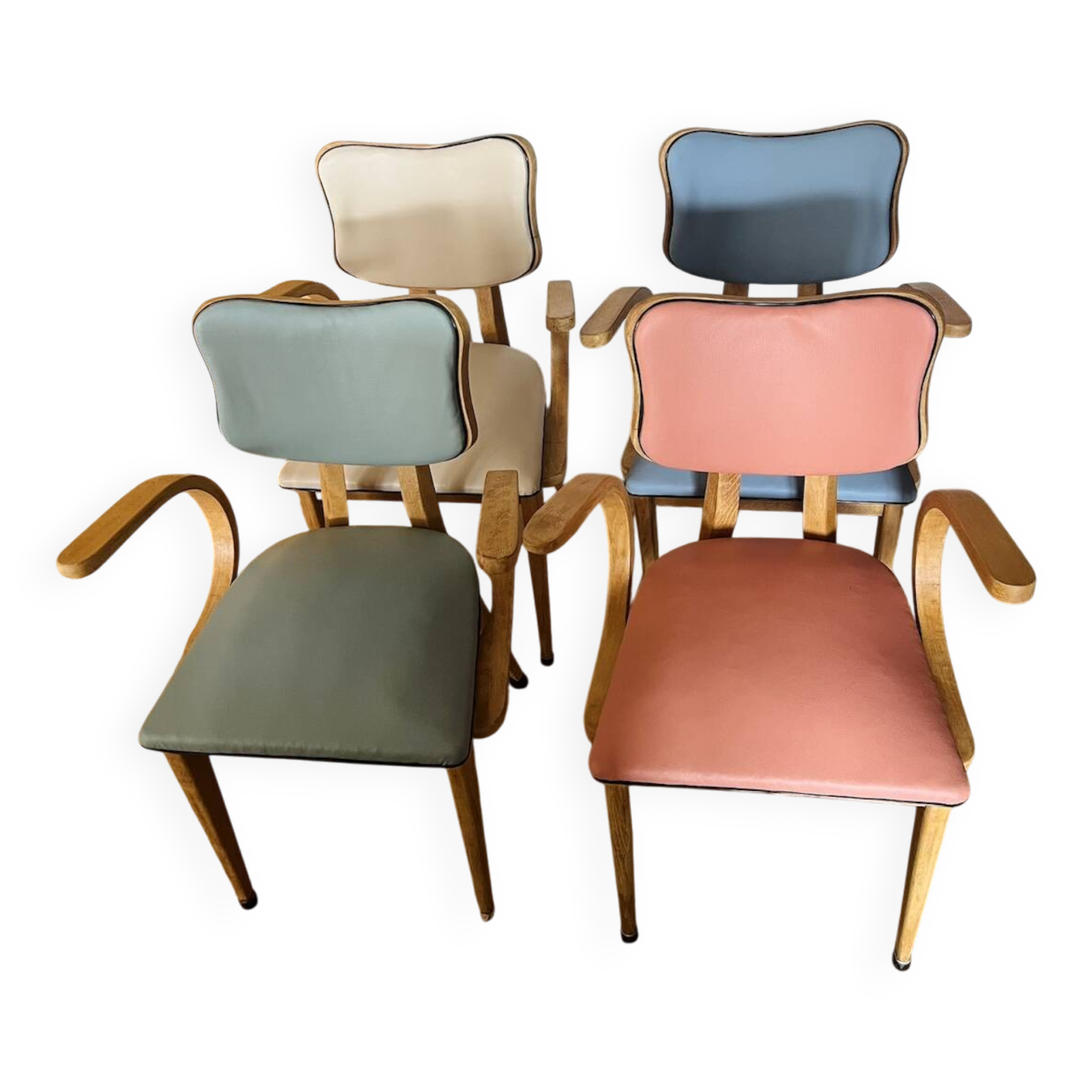 Suite de 4 Fauteuils Vintage « papillon » Pieds Compas