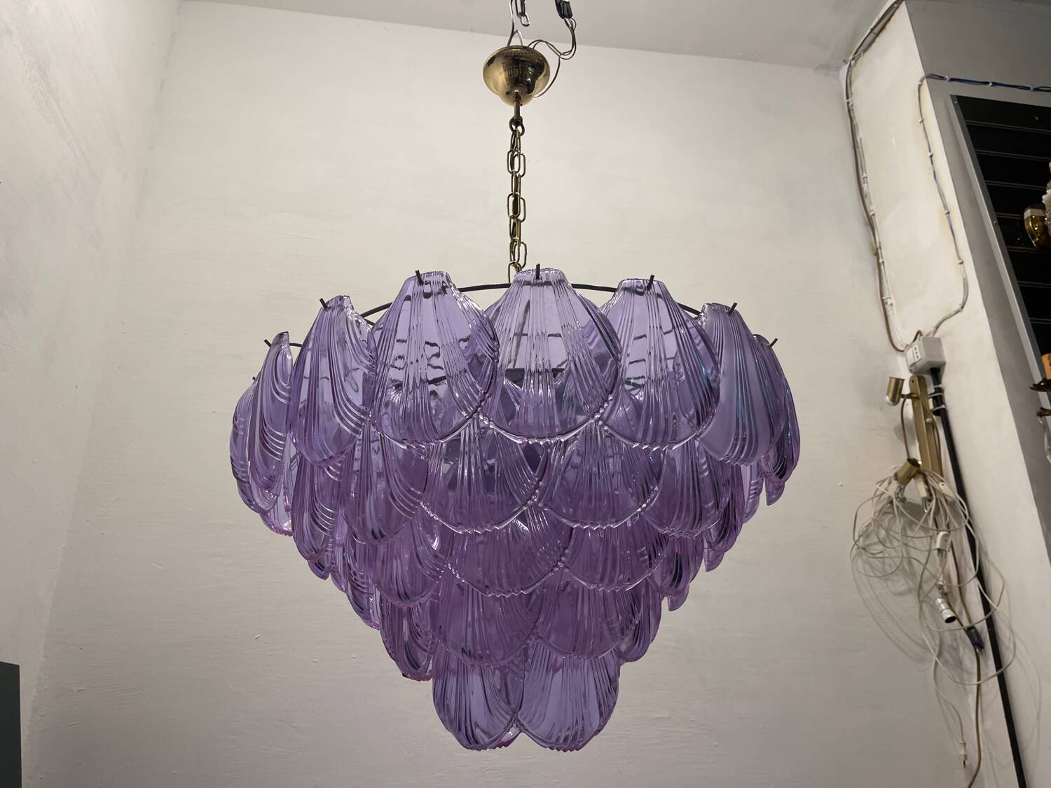 Large Retro Shell Glass Lavender Blue Chandelier