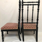 Pair of Napoleon III low chairs, wood turned and blackened