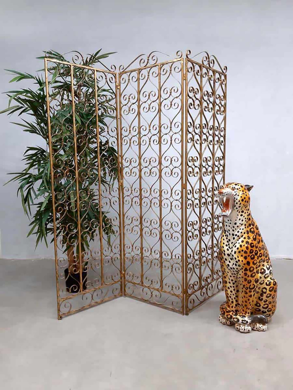 Antique brass room divider paravan folding screen