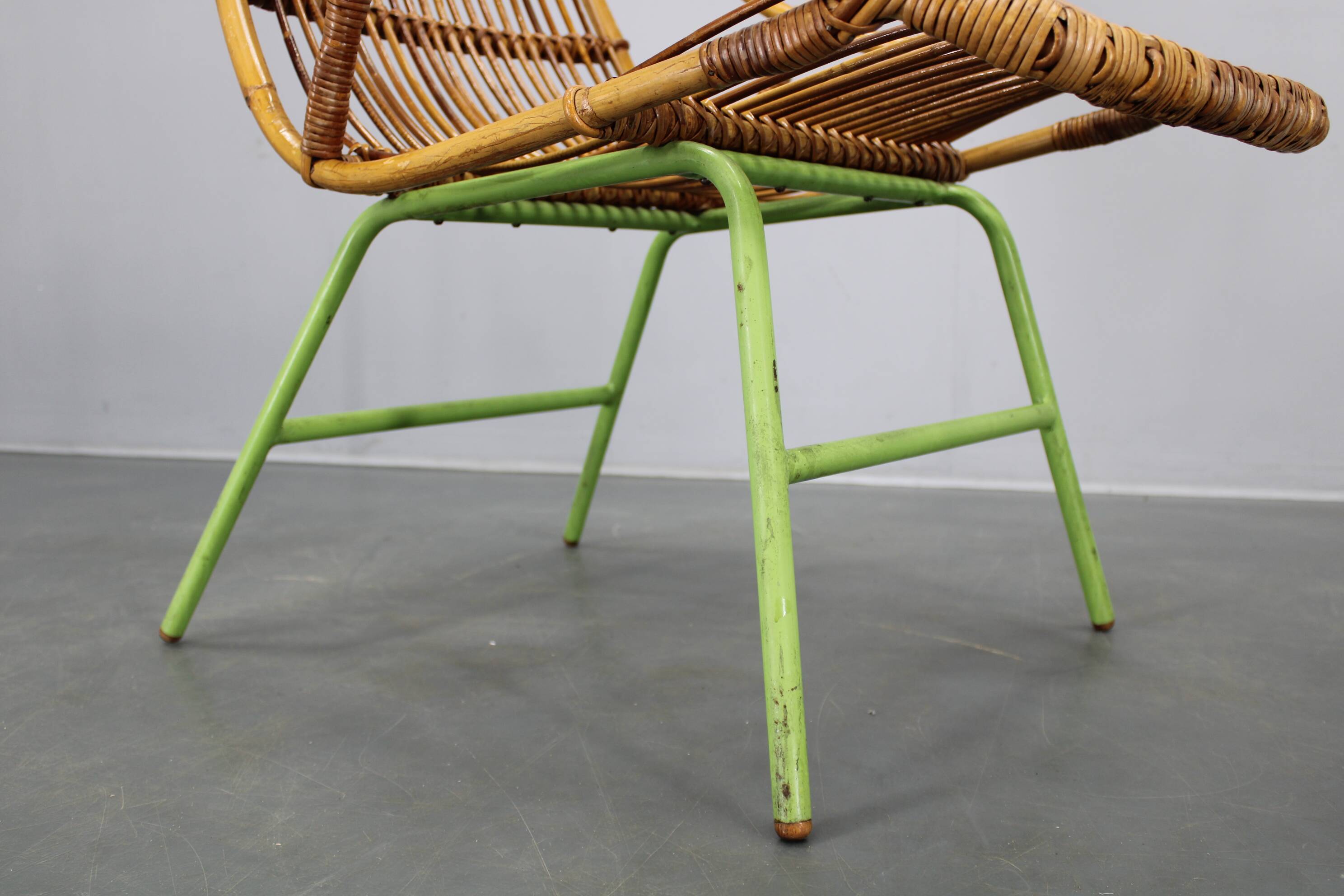 Rare pair of Alan Fuchs for ULUV rattan lounge chairs, Czechoslovakia, 1960s