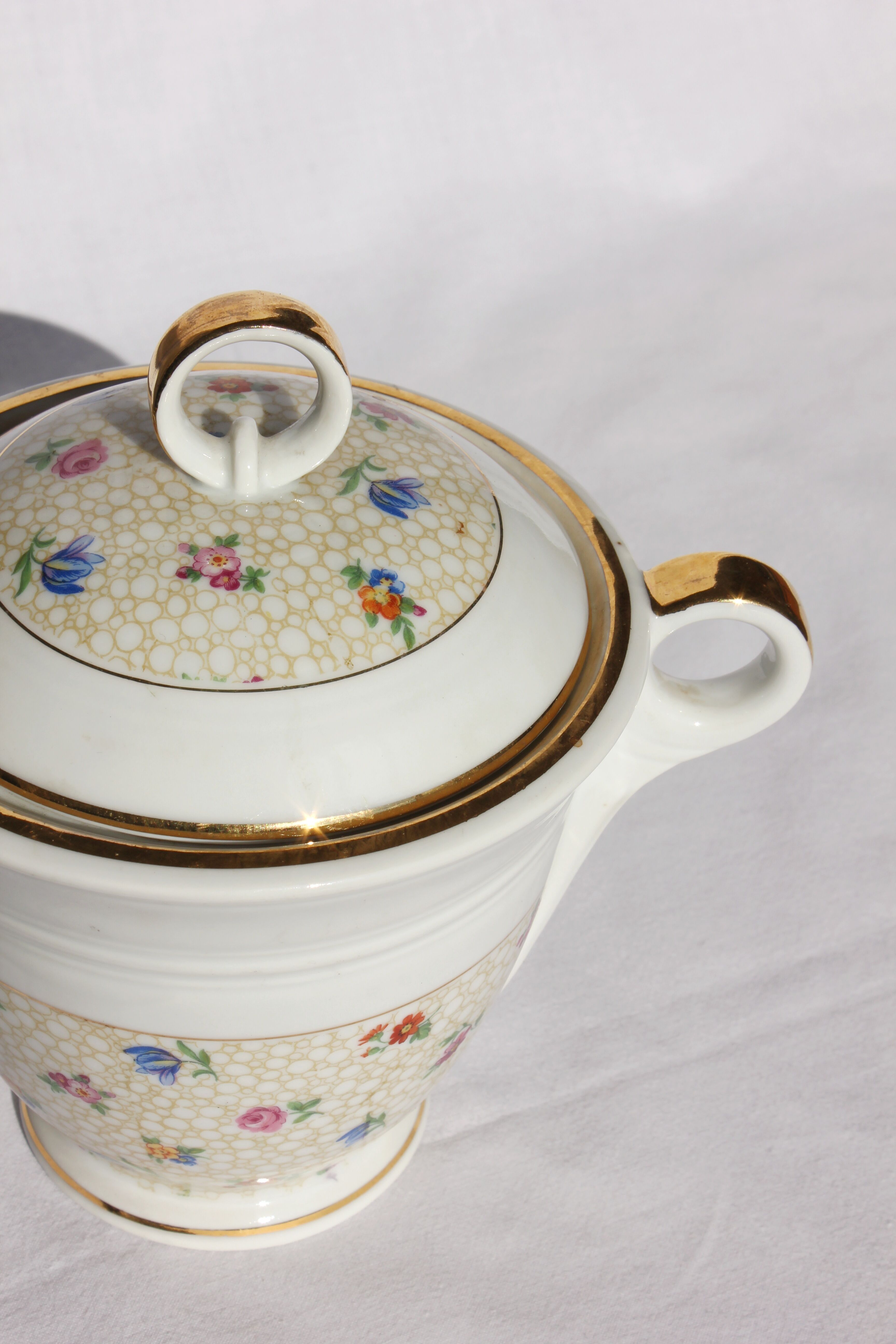Vintage flower sugar bowl in real hard porcelain sfp