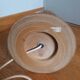Turned wooden foot lamp from the 70s space age