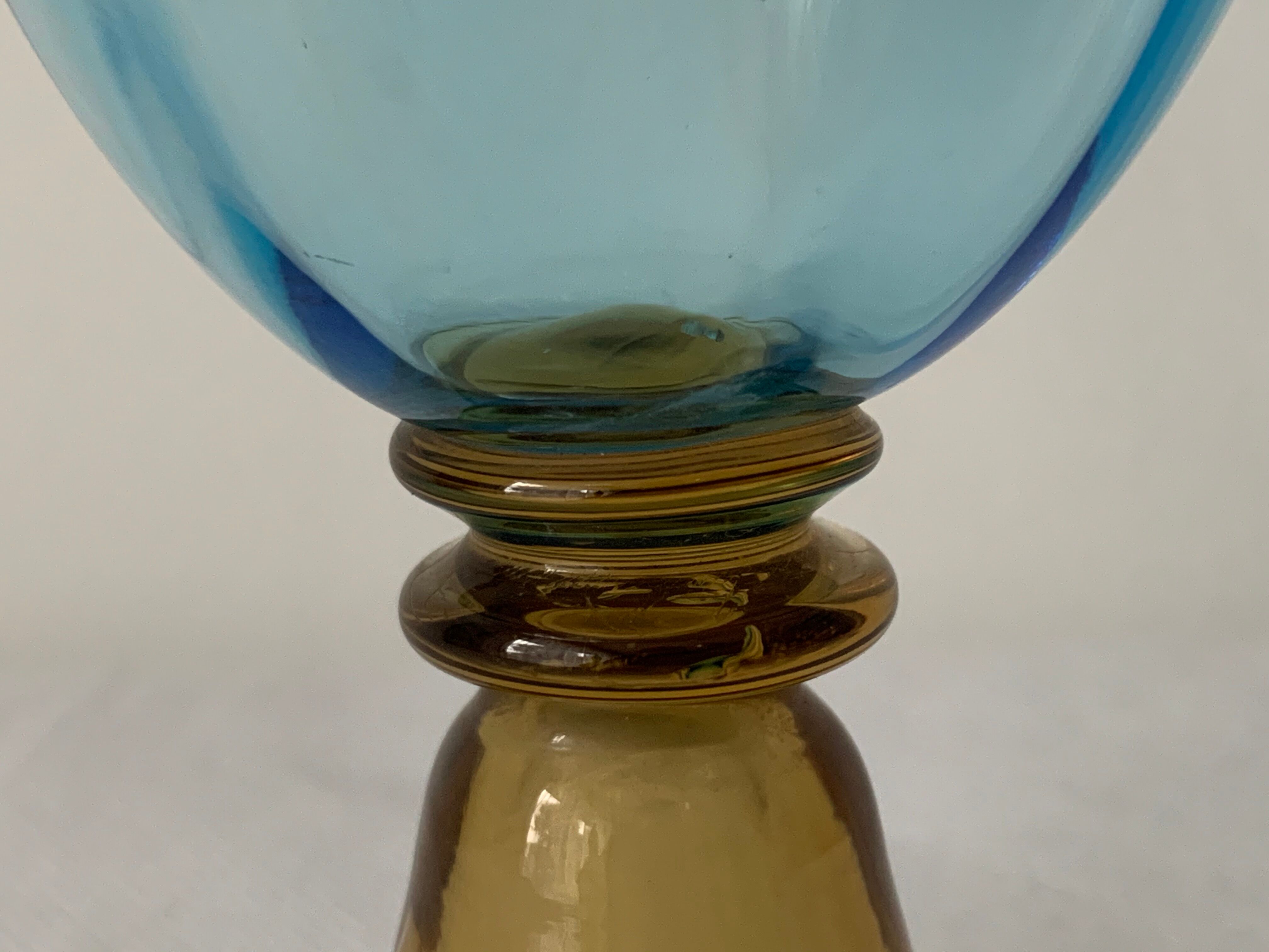 5 glasses in amber and blue crystal George Sand diabolos 19th century