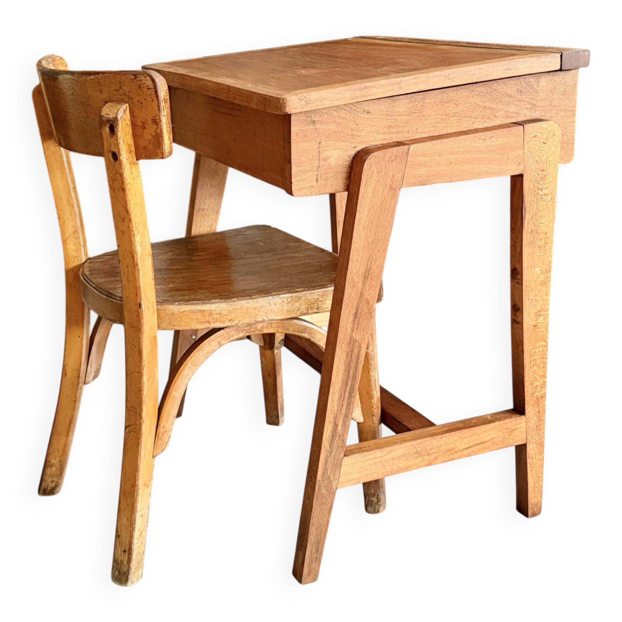 School desk and chair set stamped Baumann