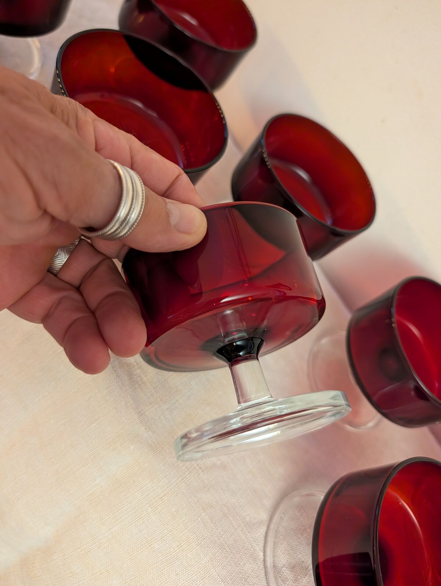 10 ruby glass cups, 1970s