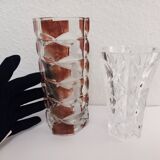 Set of 2 thick faceted glass vases from the 70s