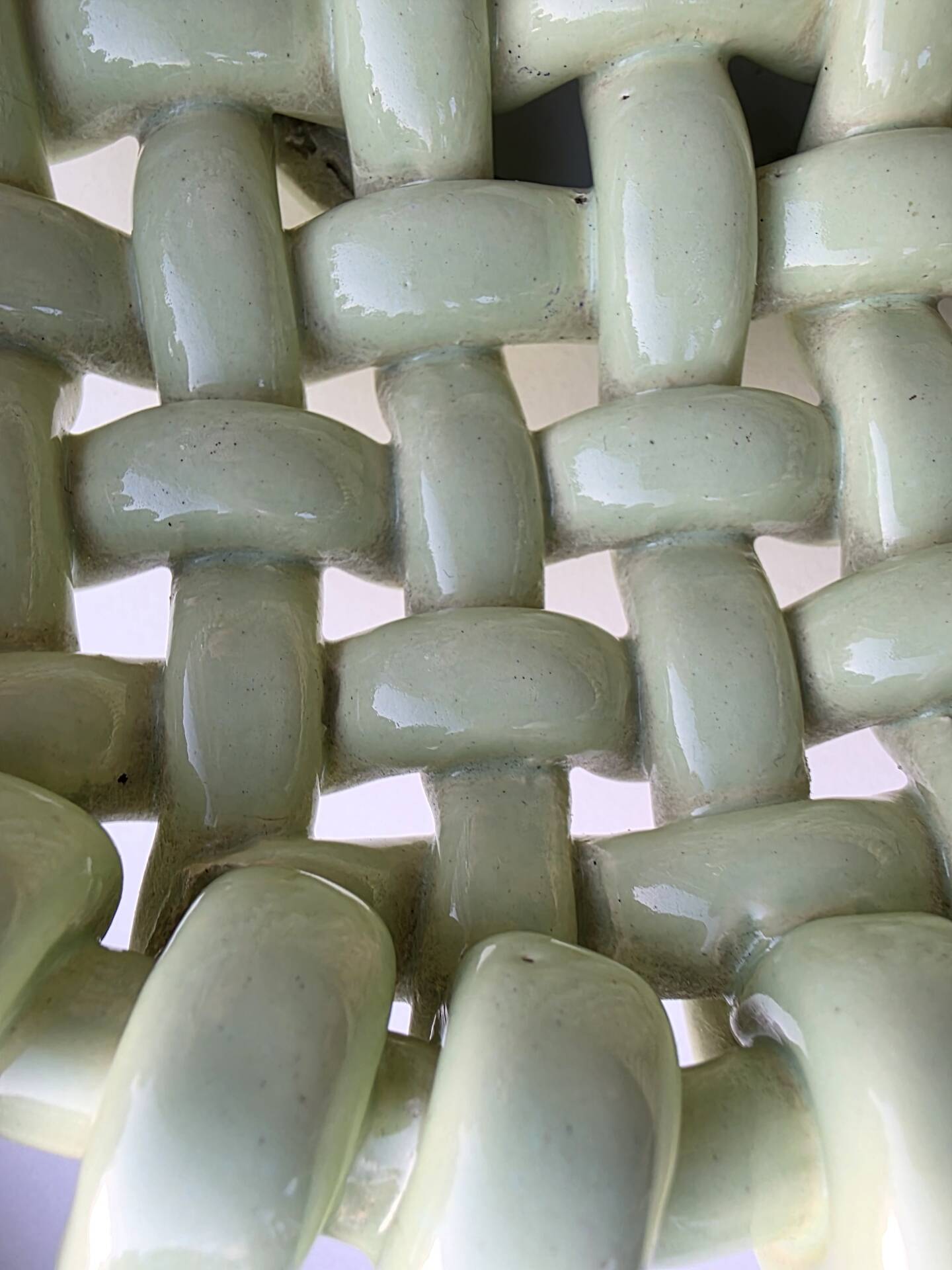 Light green woven ceramic basket Jérome Massier Vallauris