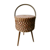 Tripod worker, sewing box, rattan and wood, 60s