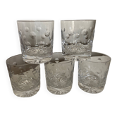 Set de 5 gobelets à whisky en cristal donnant taillé à pois 1970