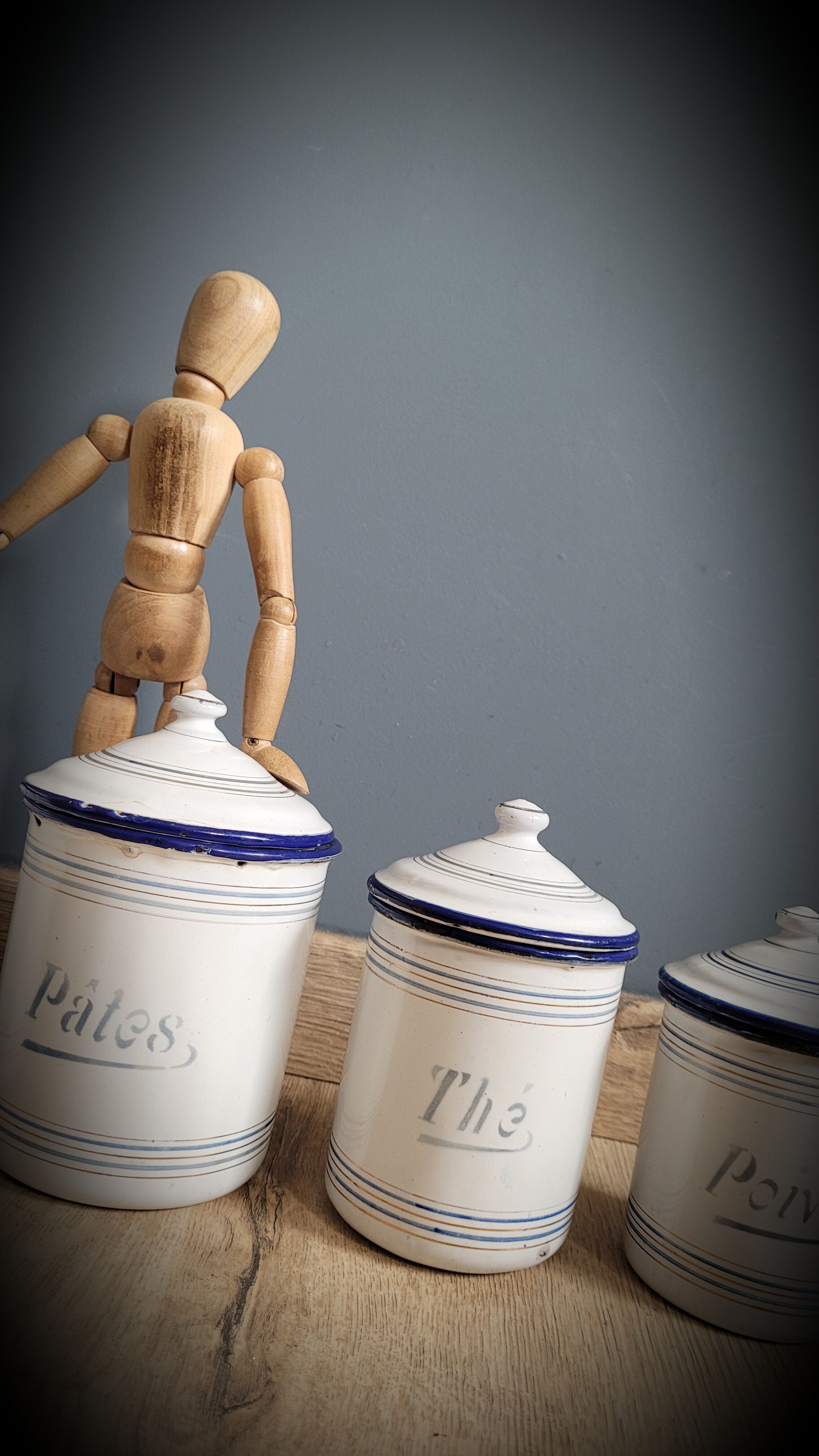 Set 5 pots kitchen white and blue