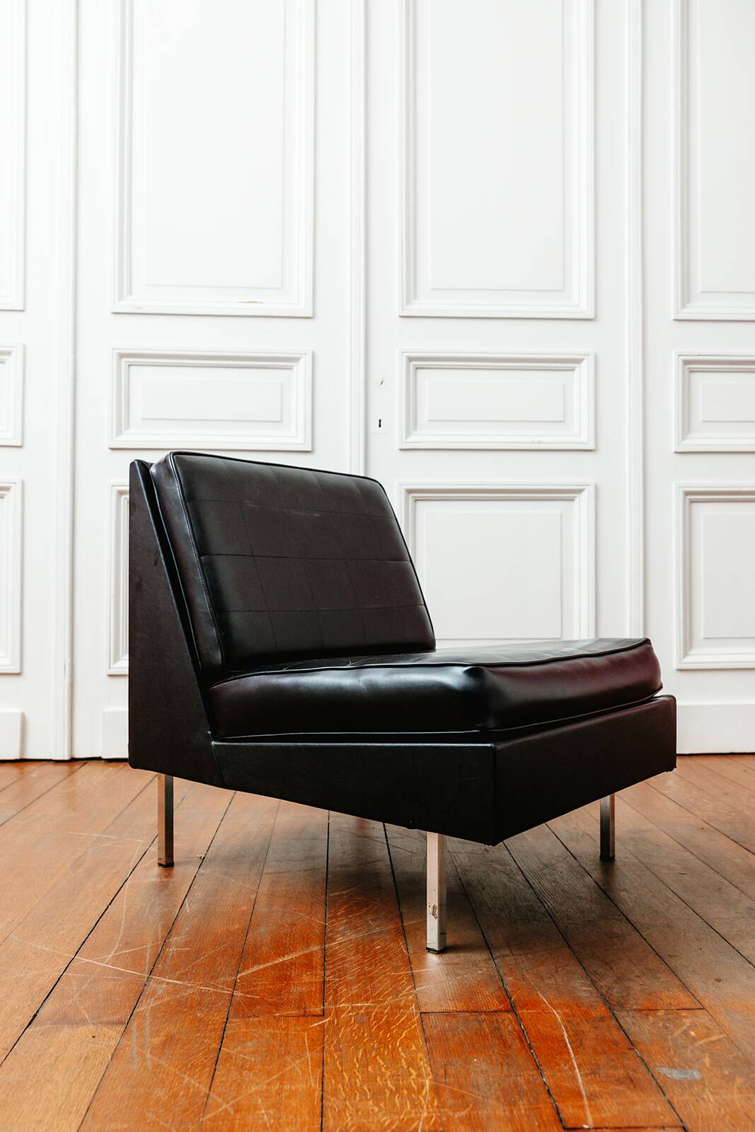Black faux leather armchair, 1960