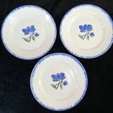 12 flat plates badonviller décor blue flower no digoin nº1