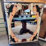 Art Deco style glass mirror, decorated on the reverse, with nude women, signed