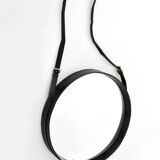 Jacques Adnet pair of circular leather and brass mirrors