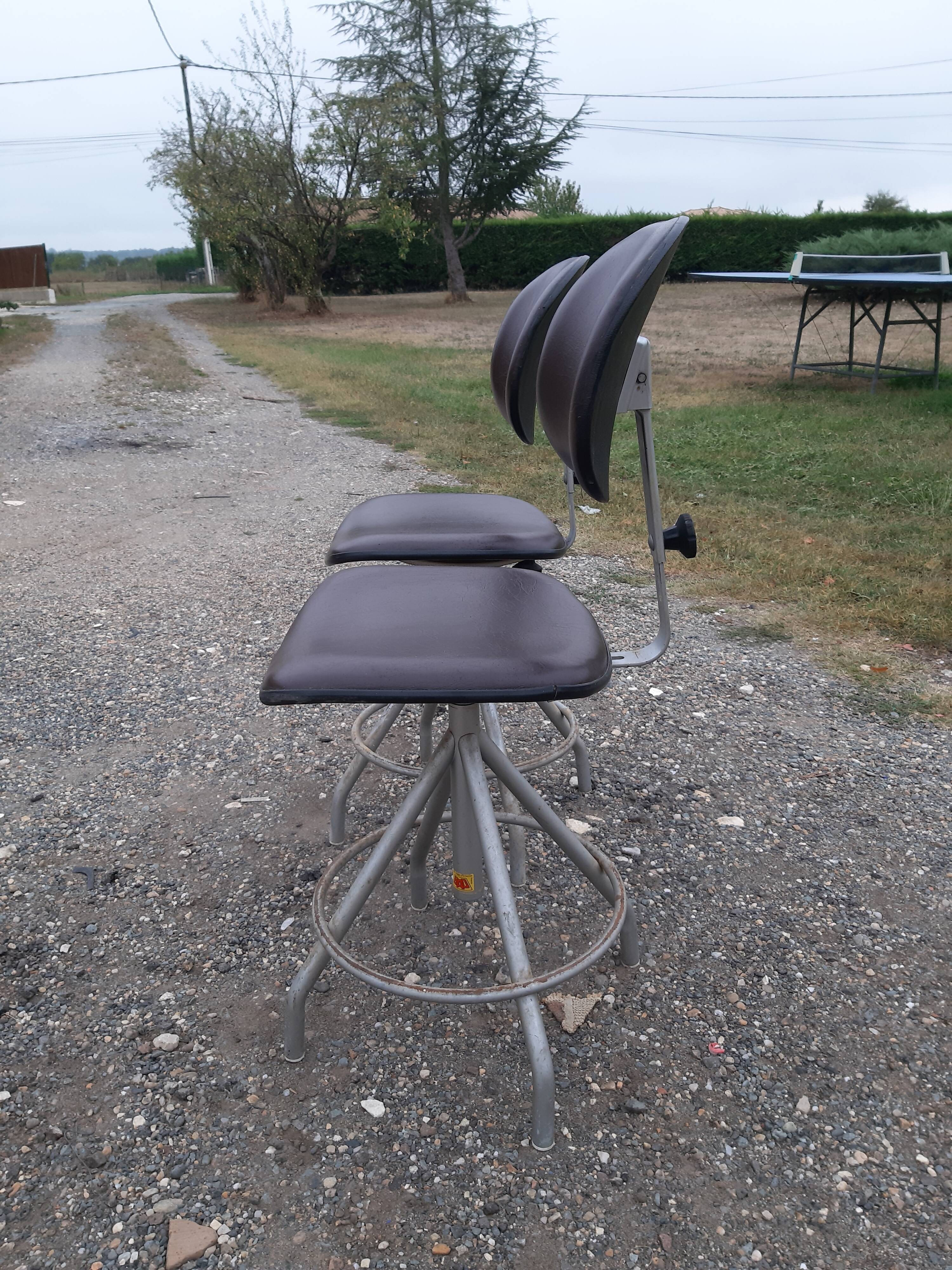 Pair of industrial chairs iron and skai BAO