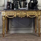 Louis XVI Console in Gilded Wood, Grey Ardennes Marble, 18th Century