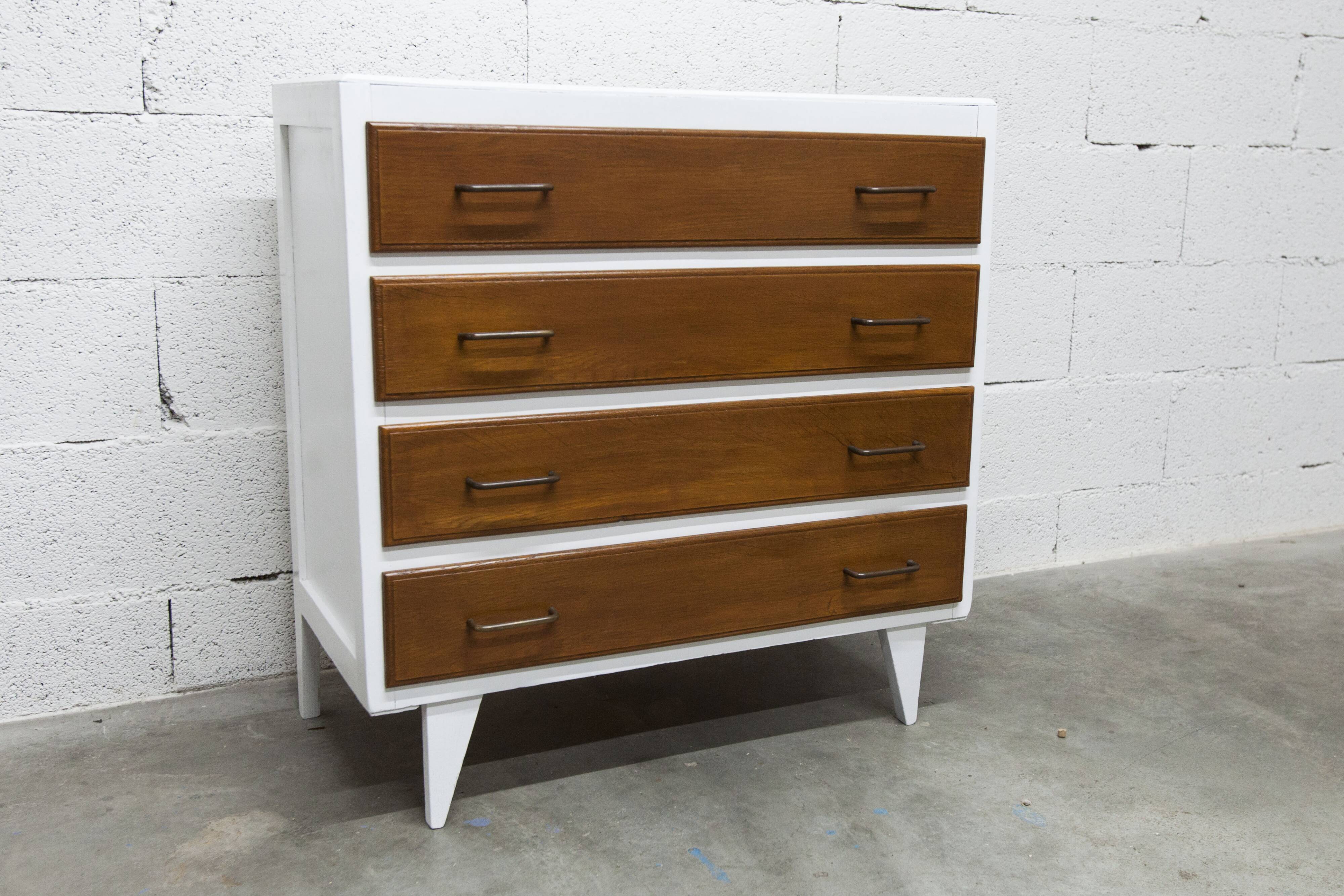 1960s chest of drawers with splayed legs and 4 drawers, refurbished