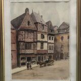 Breton painting painting, Watercolor Lannion, Signed Kehr