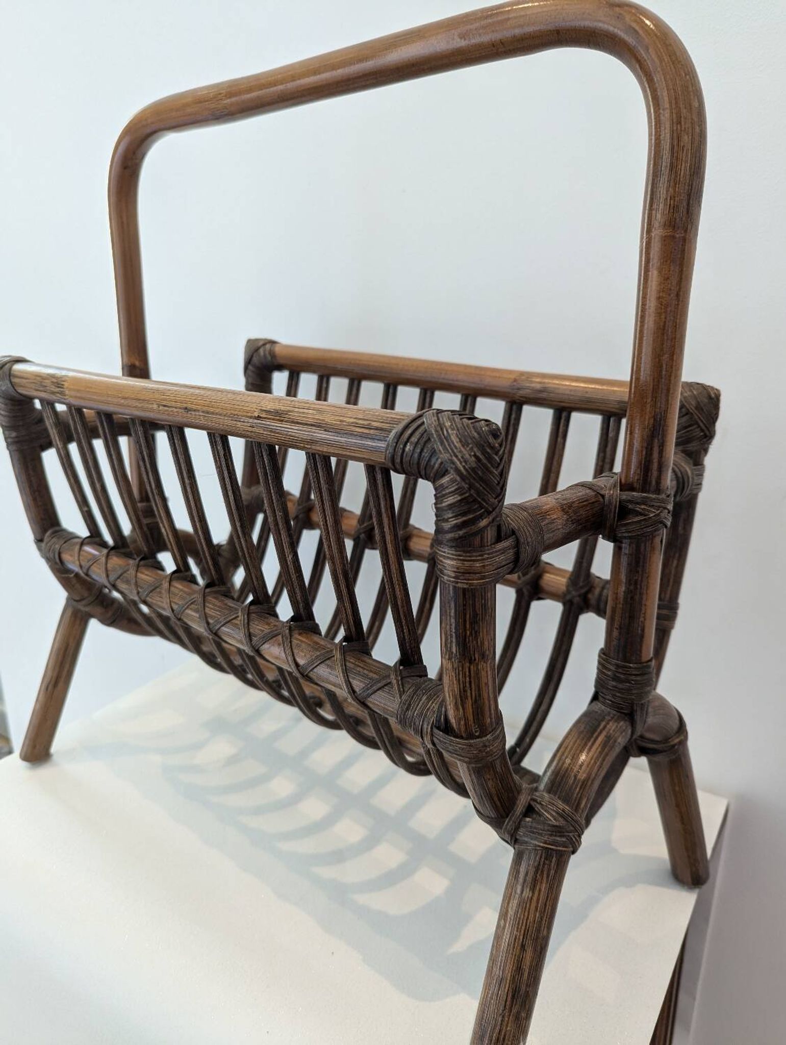 Vintage rattan magazine rack