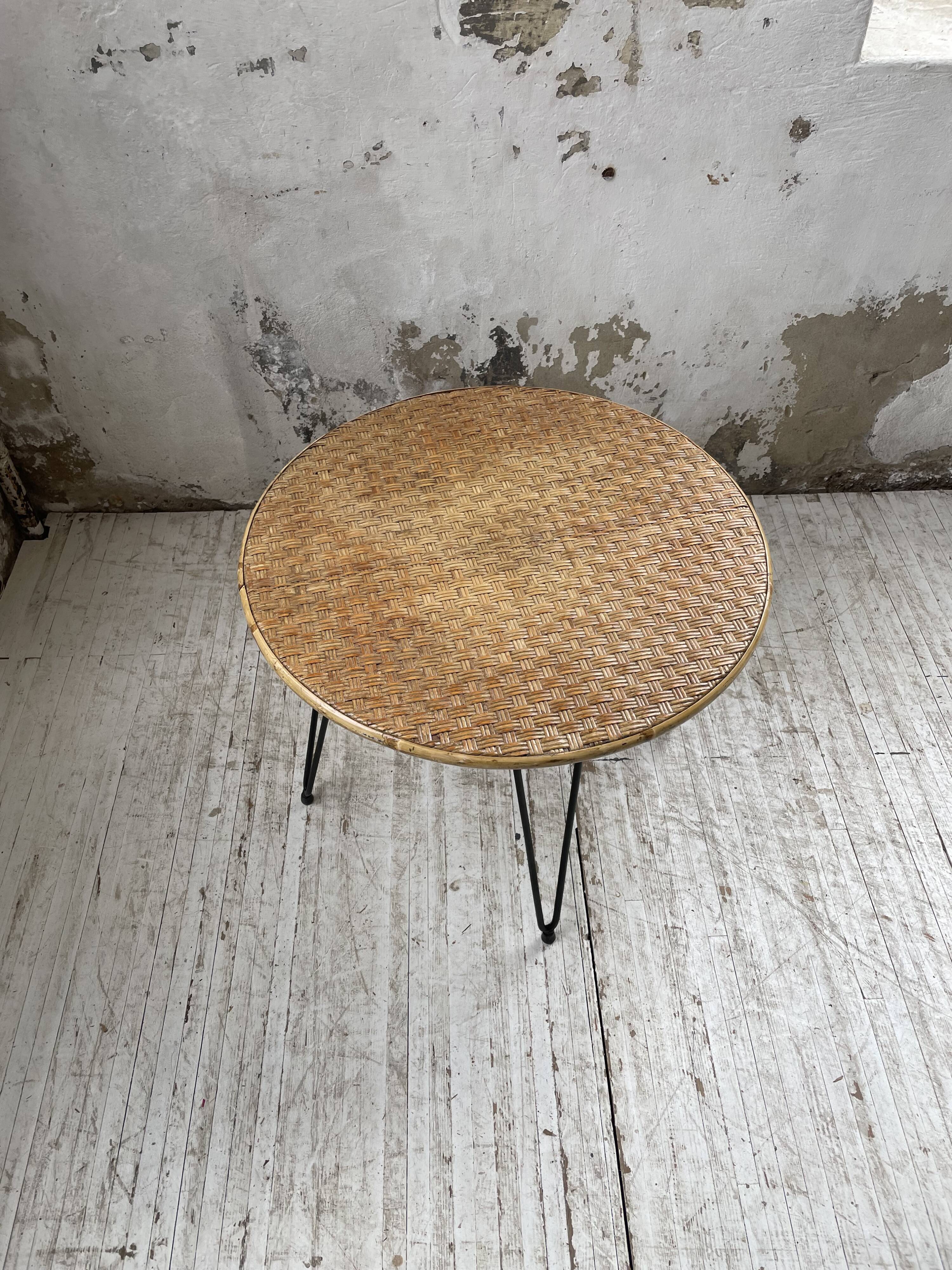 Wicker and metal coffee table from the 1950s