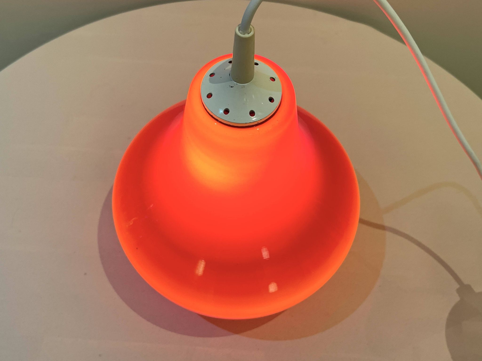 Red Opaline Glass Pendant Light 1970 Space Age Ceiling Lamp Free Form Orange