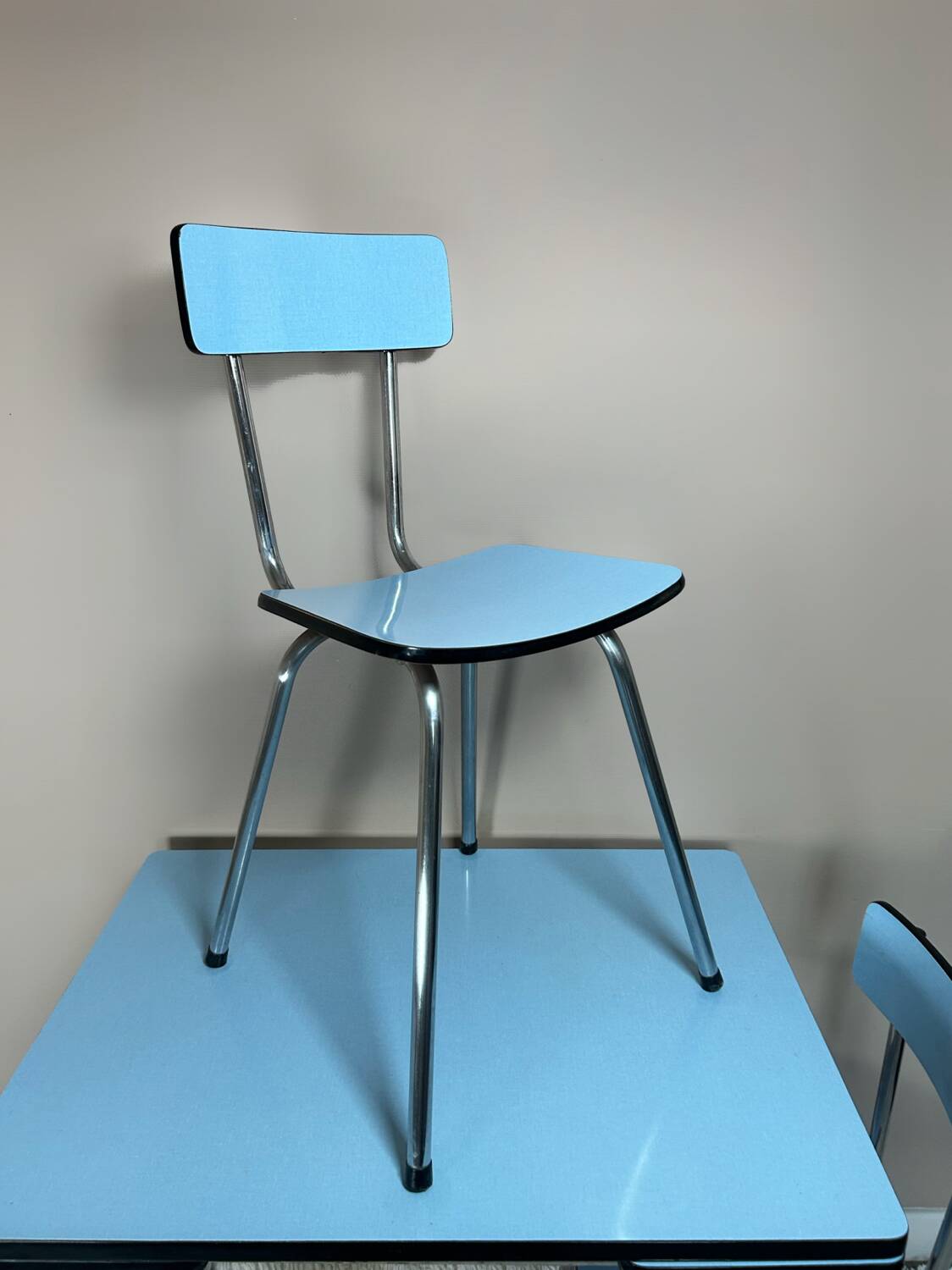 Blue Formica table and chairs from the 60s