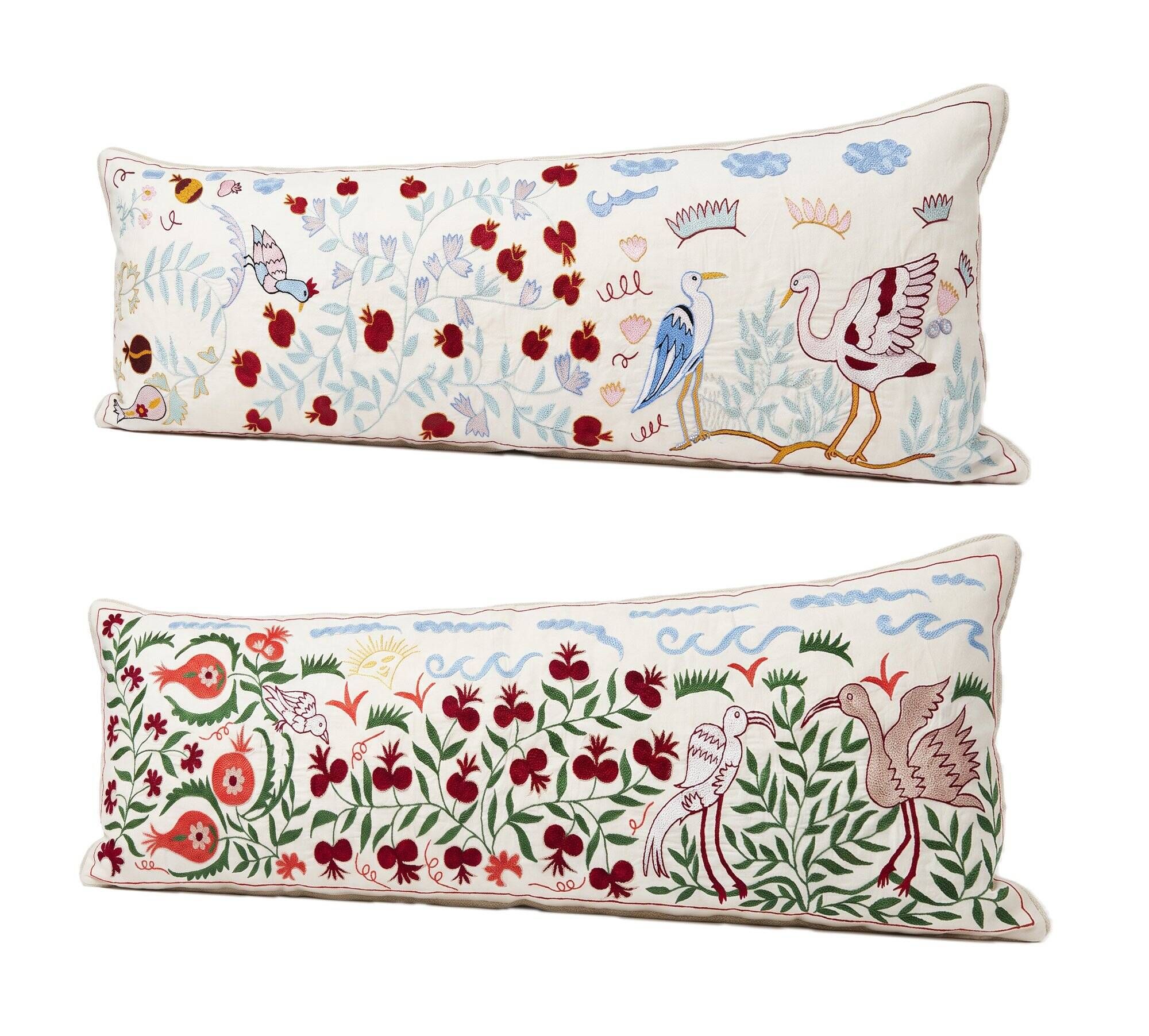 Set of 2 embroidered decorative cushion covers 45x135 cm