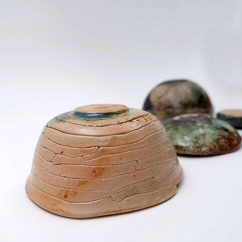 Set of "Green" decorative ceramics "Fond d'Atelier" - N.Lebrun - Belgium 1970s