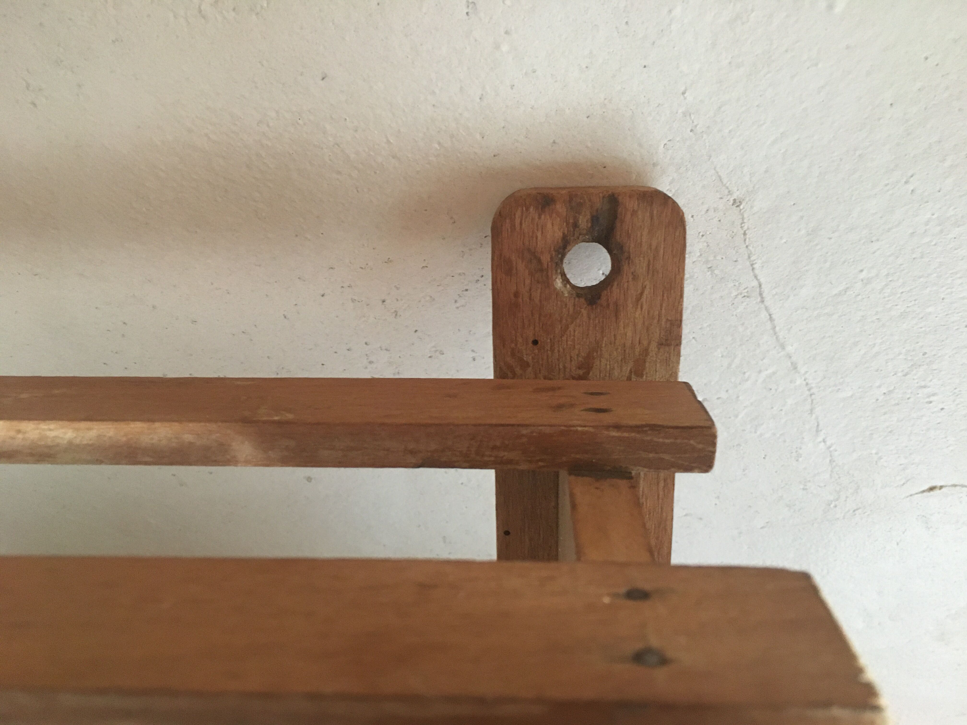 Wood shelf and metal hooks
