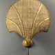Pair midcentury Italian rattan wicker pine brass scallop wall sconces 1970s