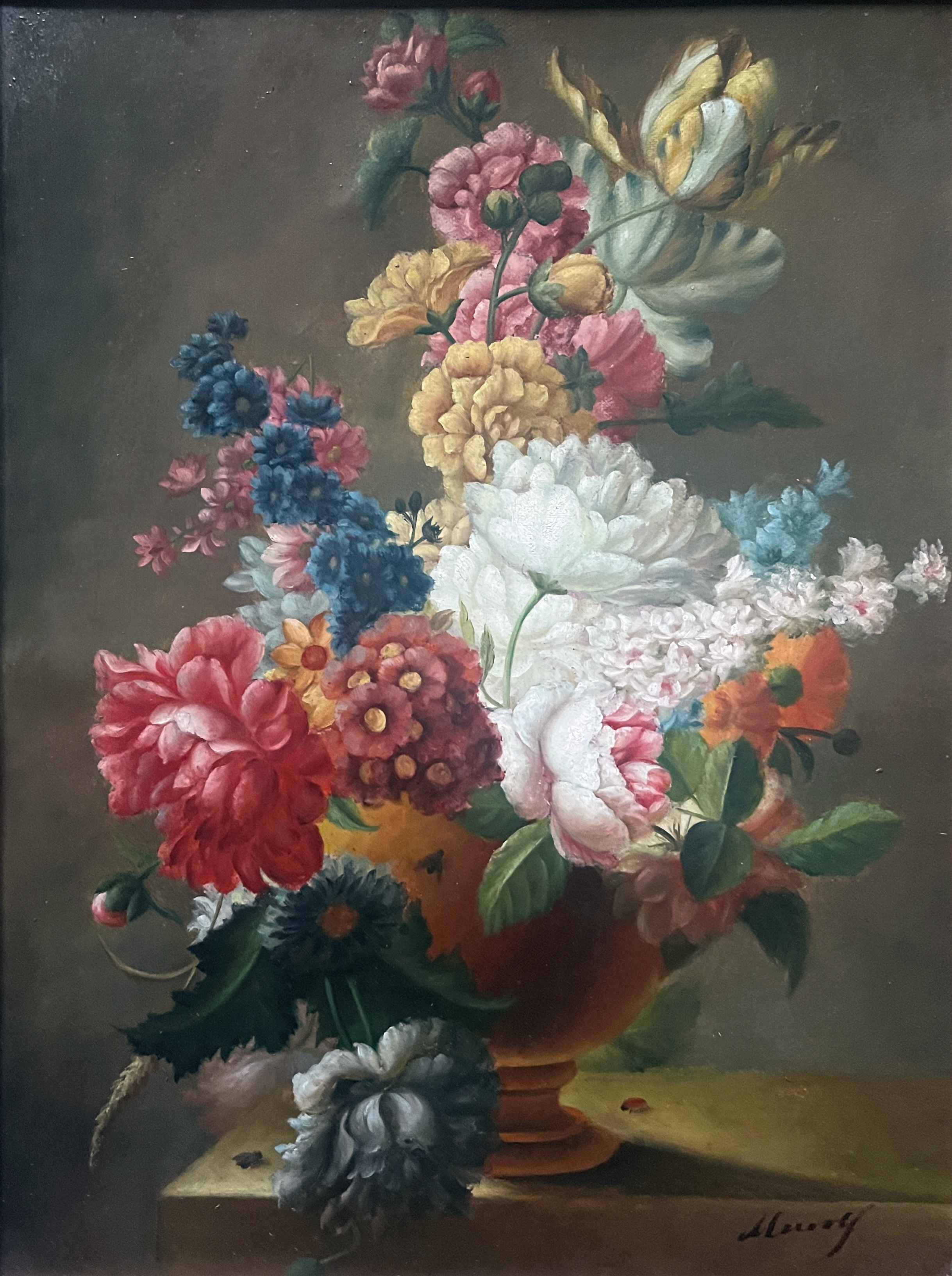 Hst painting "floral composition" ec. xx° flowers signed + frame