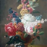 Tableau hst "composition florale" ec. xx° fleurs signée + cadre