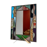 Miroir en vitrail technique au plomb peint à la main