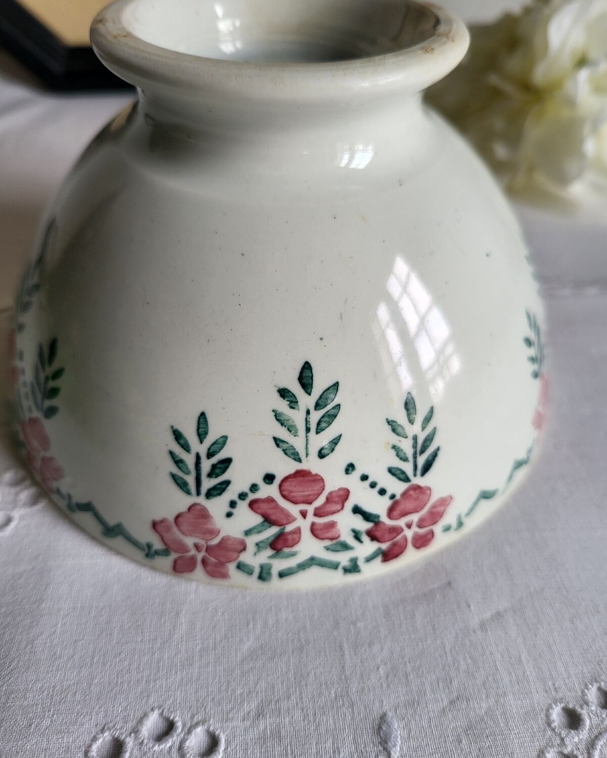 Old Bowl in Earthenware with Flower Decoration Marked underneath M