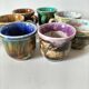 Tasses et soucoupes Morvan en céramique émaillée polychrome