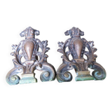 Antique Baroque Andirons in Brass & Cast Iron
