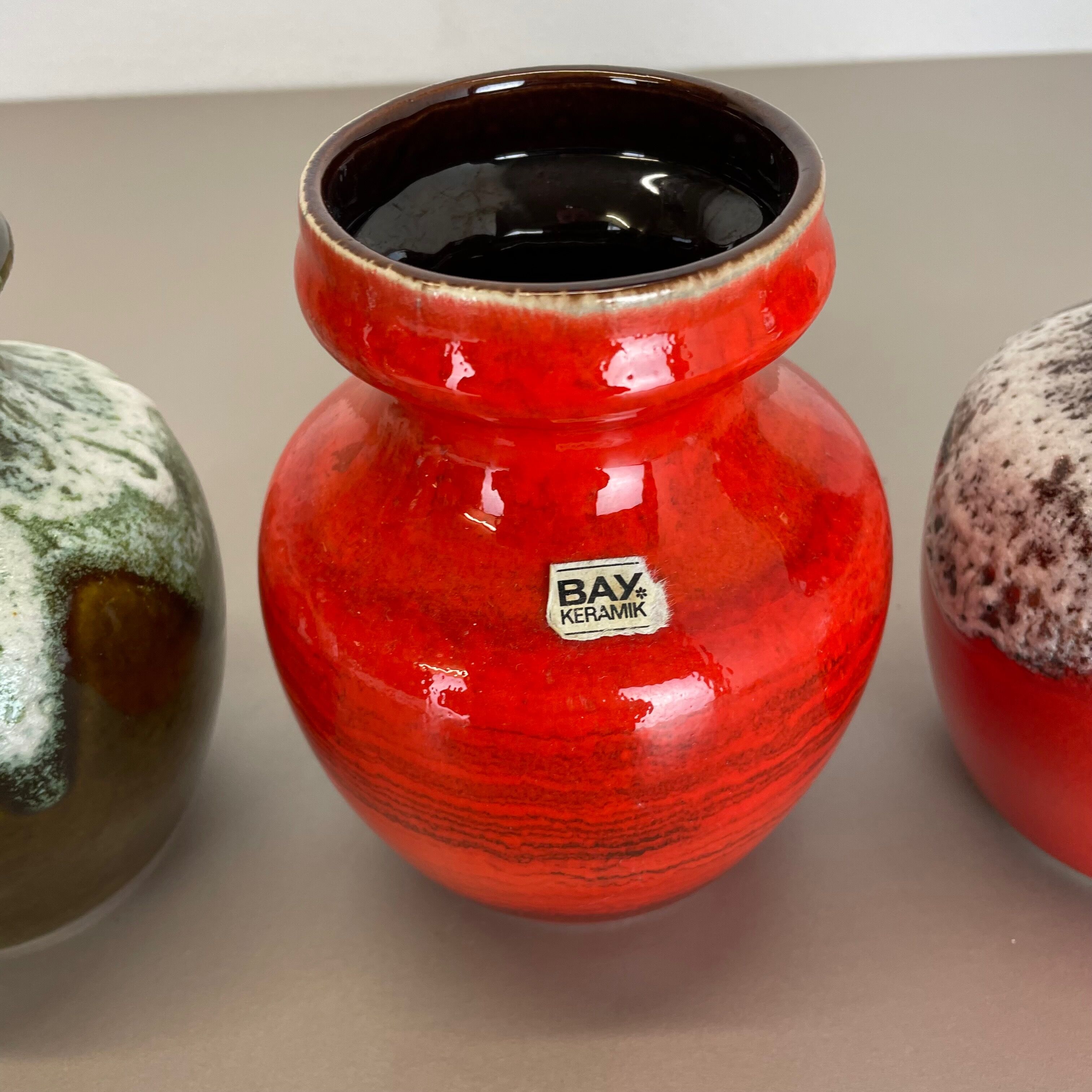 Set of 3 Multi-Color Fat Lava Op Art Pottery Vase Made Bay Ceramics, Germany