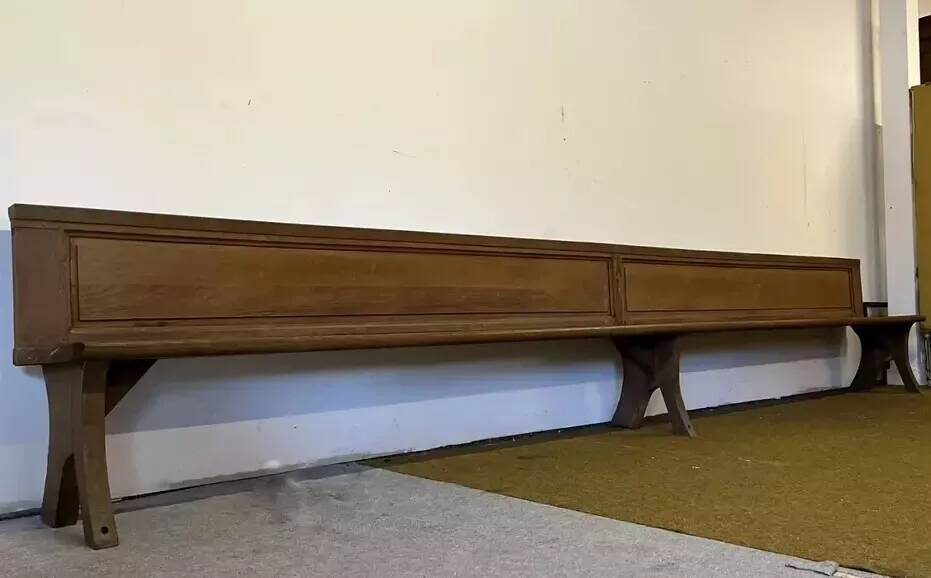 Church bench with paneled backs, 19th century, circa 1880