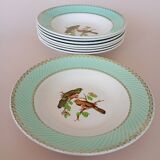 8 soup plates Fenal Badonviller "Birds" vintage 1950s