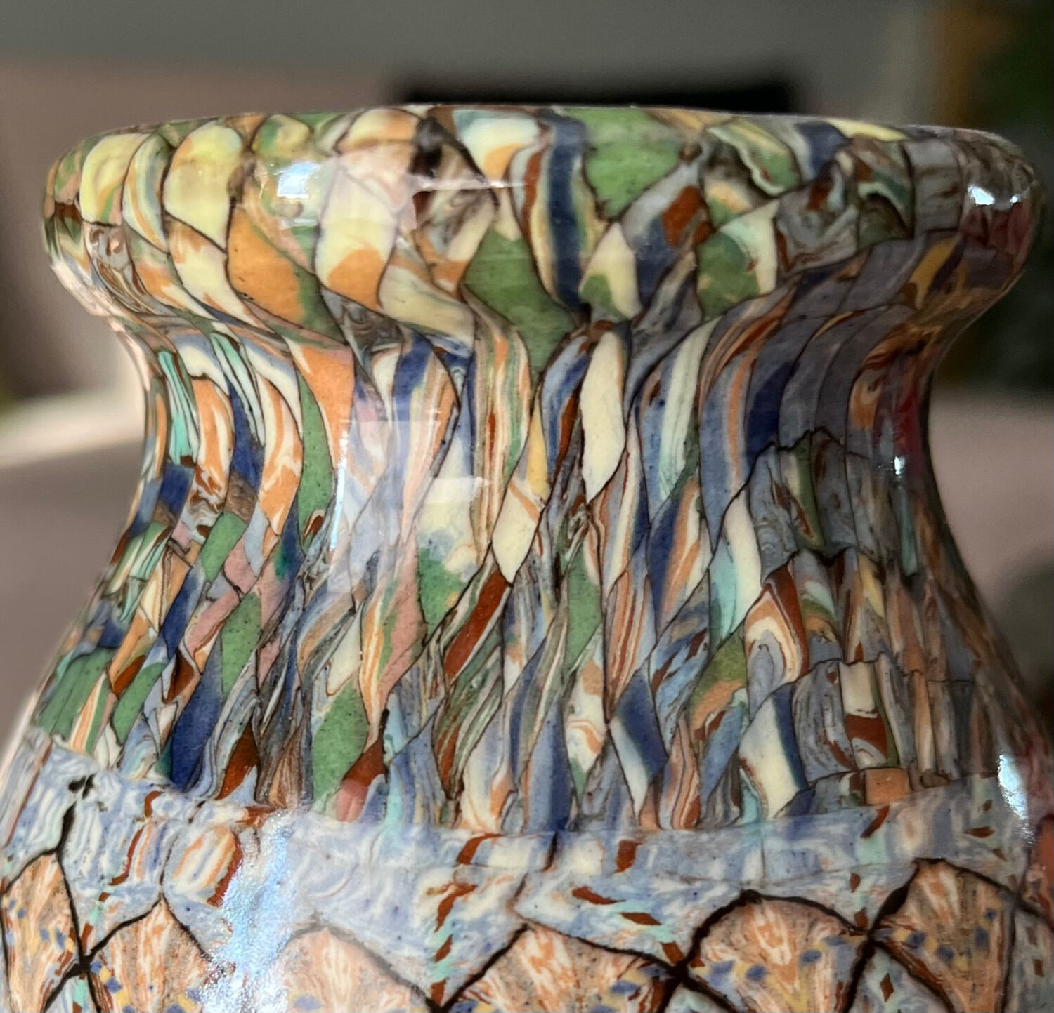 Small Vallauris vase in mosaic clay signed Gerbino